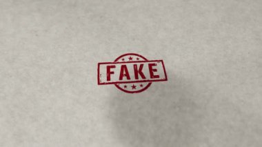 Sahte pul döngüsü ve kusursuz animasyon. El damgası darbesi. Dolandırıcılık, taklit ve sahte haber 3 boyutlu döngü kavramı.