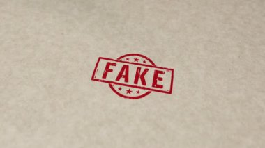 Sahte pul ve el damgası çarpışma animasyonu. Dolandırıcılık, taklit ve sahte haber 3 boyutlu konsept.