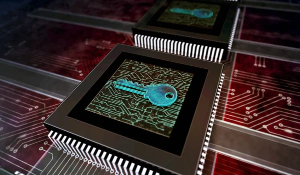 Cyber security, computer protection, digital safety technology with key metal symbols. Abstract concept 3d rendering illustration.