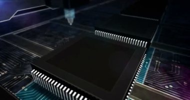 NFT Şifreleme Sanatı sembolü. Finansal olmayan jetonlar, dijital koleksiyon satışı, siber işlem ve benzersiz sertifika konsepti. İşlemci fabrika üretimi soyut 3D çevrilebilir dikişsiz animasyon.