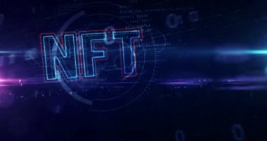 NFT kripto sanat işareti, eşsiz koleksiyonların iadesiz simgesi, engelleme zinciri ve dijital sanat eserleri teknoloji neon sembolü. Soyut kavram 3d canlandırma arkaplan canlandırması.