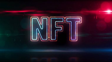 NFT kripto sanat simgesi, eşsiz koleksiyonların iadesiz simgesi, engelleme zinciri ve teknoloji konsepti satan dijital sanat eserleri. Fütürist soyut kavram 3D resimleme.