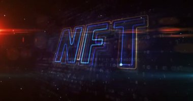 NFT kripto sanat simgesi, eşsiz koleksiyonların iadesiz simgesi, engelleme zinciri ve dijital sanat simgesi. Fütürist soyut kavram 3D yorumlama.