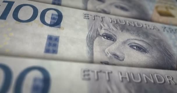 Sveç Kronu Banknot Döngüsü 100 Sek Para Dokusu Sveç Ekonomi — Stok video