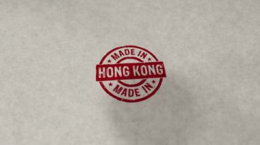Hong Kong pulu kıvrımlı ve kusursuz bir animasyon. El damgası darbesi. Fabrika, üretim ve üretim ülkesi 3 boyutlu döngü kavramı.