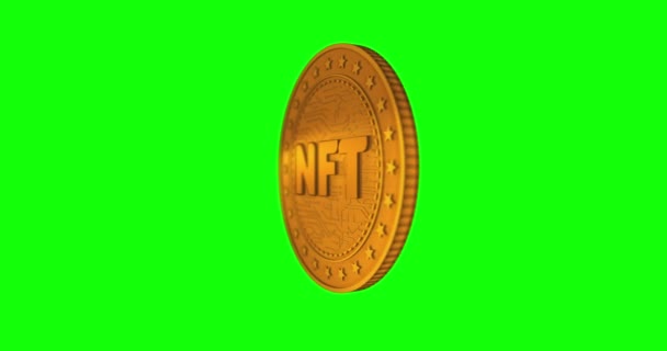 Nft Crypto Arte Isolato Moneta Oro Sfondo Verde Schermo Loopable — Video Stock