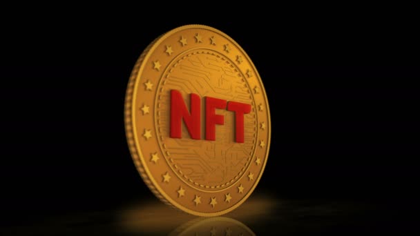 Nft Crypto Τέχνη Χρυσό Νόμισμα Στο Παρασκήνιο Περιστροφή Χρυσό Μέταλλο — Αρχείο Βίντεο