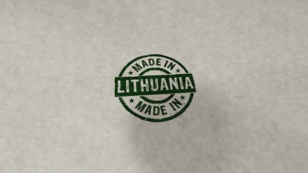 Hecho Lituania Sello Loopable Animación Sin Fisuras Impacto Estampación Manual — Vídeo de stock