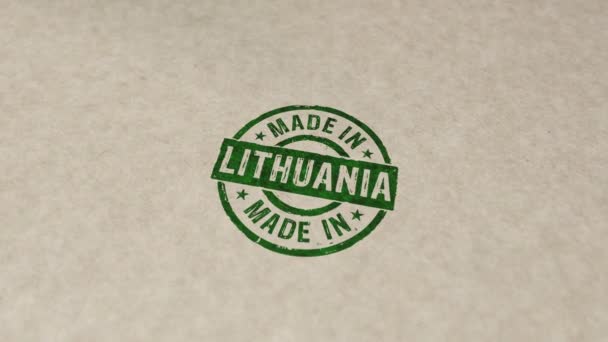 Hecho Lituania Sello Estampado Mano Animación Impacto Fábrica Fabricación Producción — Vídeo de stock