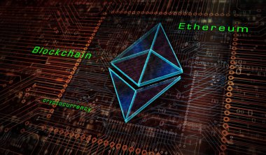 Ethereum sembolü, kripto para birimi, siber para, ETH kripto para birimi ve dijital para ikonu. Çizim için soyut 3D sembol kavramı.