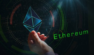 Ethereum sembolü, kripto para birimi, siber para, ETH kripto para birimi ve dijital para ikonu. Soyut sembol konsepti 3D resimleme.
