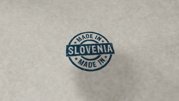 Gemaakt Slovenië Stempel Loopable Naadloze Animatie Met Hand Slaan Fabriek — Stockvideo