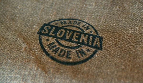 Sello Hecho Eslovenia Impreso Saco Lino Concepto País Fábrica Fabricación —  Fotos de Stock