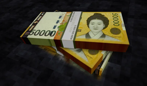 Jižní Korea Vyhrála Balíček Penězi Ilustrace Svazek Bankovek Krw Koncepce — Stock fotografie