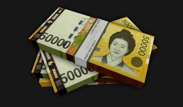 Zuid Korea Won Geld Pack Illustratie Krw Bankbiljettenbundelstapels Concept Van — Stockfoto