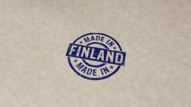 Finlandiya 'da üretilmiş pul ve el damgası etkisi animasyonu. Fabrika, üretim ve üretim ülkesi 3D üretilmiş konsept.