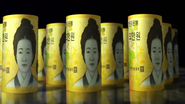 South Korea Won Money Rolls Loop Animation Camera Moving Front — Stock Video