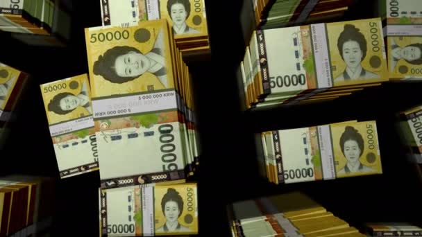 South Korea Won Banknotes Animation Camera View Close Long Distance — Stock Video