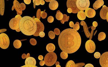 Bitcoin kripto para sembolü yeşil ekranda altın para. Soyut konsept 3d illüstrasyon.