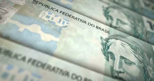 巴西真钞票循环 Brl货币纹理 巴西的经济 债务和金融概念 转移到字条上可浏览无缝3D动画 — 图库视频影像