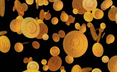 Polkadot kripto para birimi sembolü yeşil ekranda altın para. Soyut konsept 3d illüstrasyon.