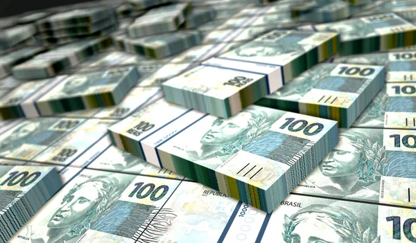 Brazil Valódi Pénzes Csomag Illusztráció Brl Bankjegykötegek Finanszírozás Készpénz Gazdasági — Stock Fotó