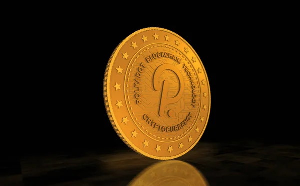 Polkadot Σύμβολο Cryptocurrency Χρυσό Νόμισμα Πράσινο Φόντο Οθόνη Αφηρημένη Έννοια — Φωτογραφία Αρχείου