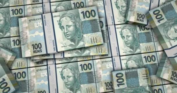 Brazilské Skutečné Bankovky Animace Pohled Kamery Bezprostřední Blízkosti Balíčky Peněz — Stock video