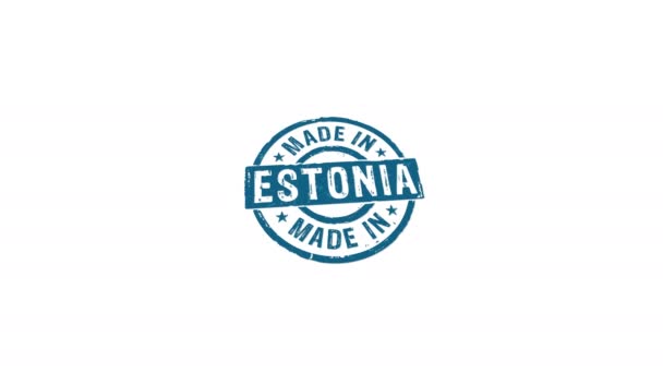 Vyrobeno Estonsku Razítko Ruční Razítko Dopad Izolované Animace Tovární Výrobní — Stock video