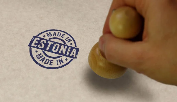Виробляється Естонії Печаткою Штампуванням Руки Фабрика Виробництво Виробництво Країни Концепції — стокове фото