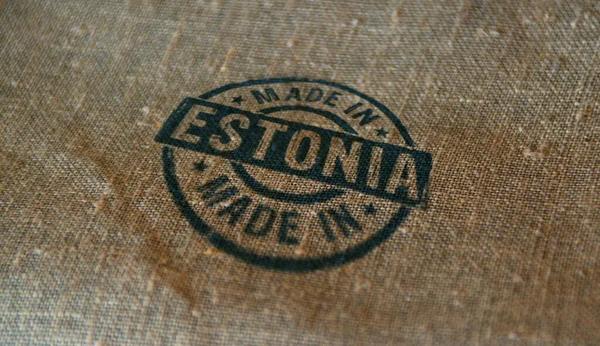 Francobollo Made Estonia Stampato Sacco Lino Concetto Fabbrica Produzione Paese — Foto Stock