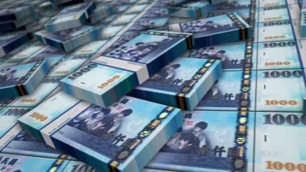 Tayvan Doları Banknot Döngüsü Twd Para Yığınları Ekonomi Bankacılık Finans — Stok video