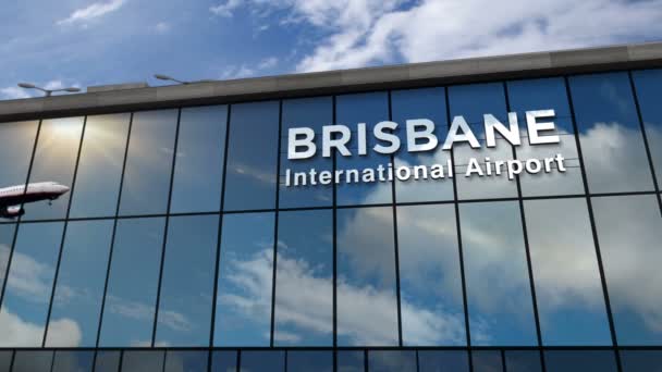 Jet Flygplan Landar Brisbane Australien Rendering Animation Ankomst Till Staden — Stockvideo