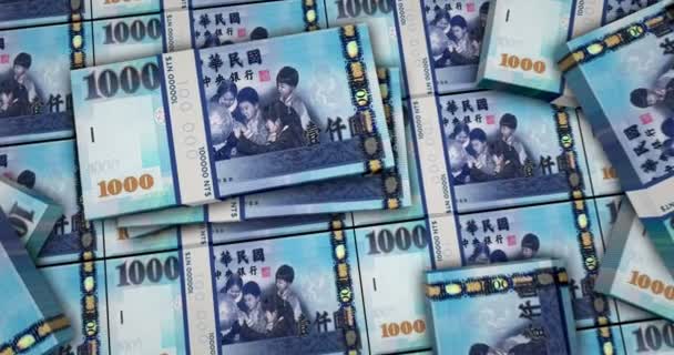 Тайваньский Доллар Банкноты Анимации Вид Близкого Расстояния Пакеты Деньгами Концепция — стоковое видео
