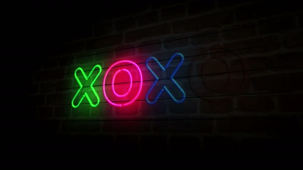 Xoxo Symbool Neon Symbool Bakstenen Muur Licht Van Kleur Bollen — Stockvideo