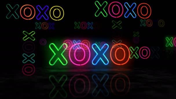 Xoxo 네온빛나는 색깔의 낭만적 입맞춤의 표시로 울려퍼진다 추상적 애니메이션 — 비디오