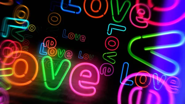 Symbol Lásky Neon Symbol Žárovky Romantickou Technikou Abstraktní Koncept Ilustrace — Stock fotografie