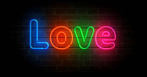 Symbol Lásky Neon Symbol Žárovky Romantickou Technikou Abstraktní Koncept Ilustrace — Stock fotografie