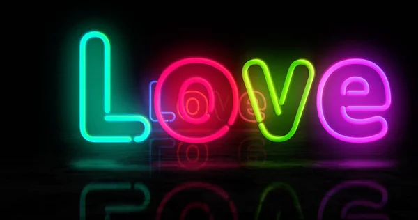 Symbol Lásky Neon Symbol Žárovky Romantickou Technikou Abstraktní Koncept Ilustrace — Stock fotografie