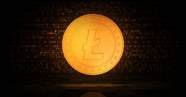 Yeşil ekranda Litecoin kripto para sembolü altın para. Soyut konsept 3d illüstrasyon.
