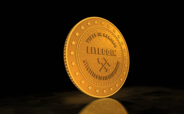 Litecoin Χρυσό Νόμισμα Σύμβολο Πράσινο Φόντο Οθόνη Αφηρημένη Έννοια Εικόνα — Φωτογραφία Αρχείου