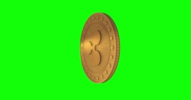Dalgalanan XRP kripto para birimi yeşil ekran döngülü arka planda altın madeni parayı izole etti. Dönen altın metal döngüsü soyut kavram. 3B döngü kusursuz canlandırma.