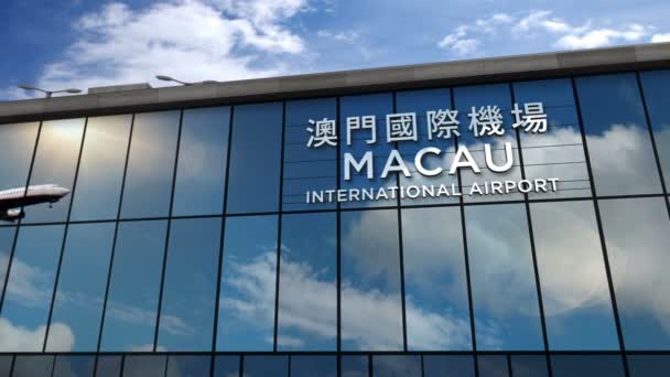 Aviones Reacción Aterrizando Macao China Animación Renderizado Llegada Ciudad Con — Vídeos de Stock