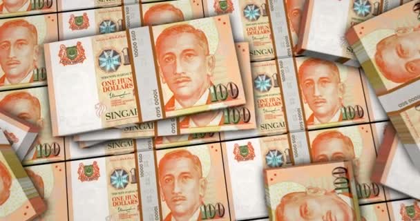 Notas Dólar Singapura Animação Vista Câmera Perto Longa Distância Pacotes — Vídeo de Stock