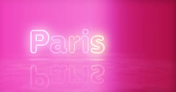 Símbolo Néon Paris França Lâmpadas Cor Clara Com Sinal Romântico — Vídeo de Stock
