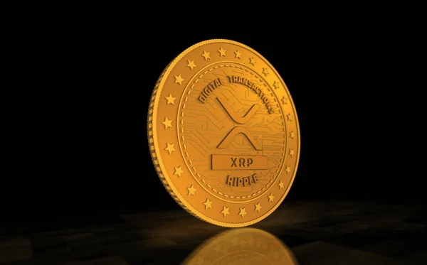 Ripple Xrp Χρυσό Νόμισμα Σύμβολο Πράσινο Φόντο Οθόνη Αφηρημένη Έννοια — Φωτογραφία Αρχείου