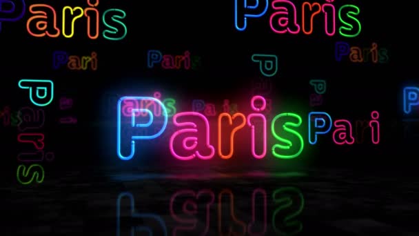 Paris Symbol Neon Glödande Symbol Glödlampor Med Romantisk Skylt Abstrakt — Stockvideo