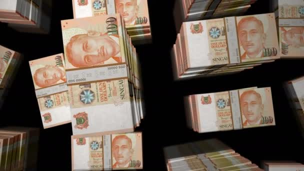 Singapur Doları Para Paketi Döngüsü Sgd Banknotları Üzerindeki Uçuş Üst — Stok video