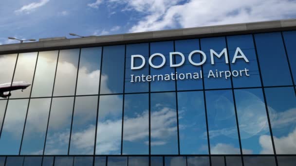 Jet Vliegtuigen Landen Dodoma Tanzania Weergave Animatie Aankomst Stad Met — Stockvideo