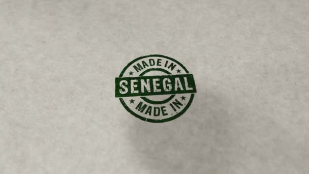 在塞内加尔制造的邮票易碎无缝动画 手印冲击 制造业和生产国家3D渲染循环概念 — 图库视频影像
